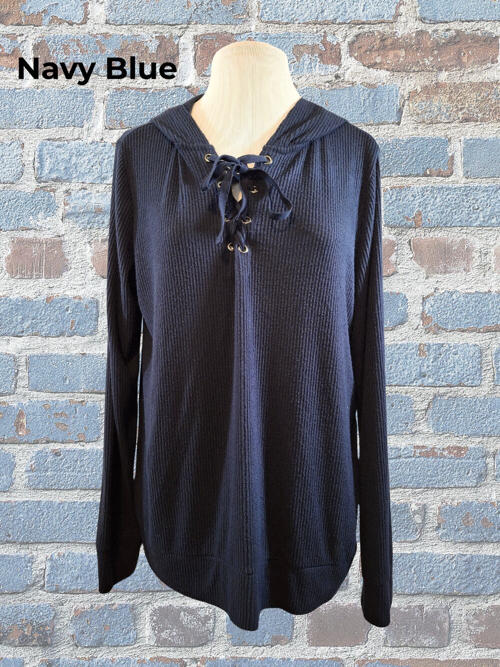 Market & Spruce Navy Blue Knit Top Hoodie Size Large